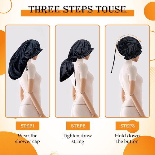 Large Shower Caps for Braids, 2 PCS Waterproof Shower Caps for Women Long Hair, Reusable Large Size Bath Caps Hair Bonnets for Thick Curly Hair, Locs, Twist Braids, Dreadlocks (Black, Grey)