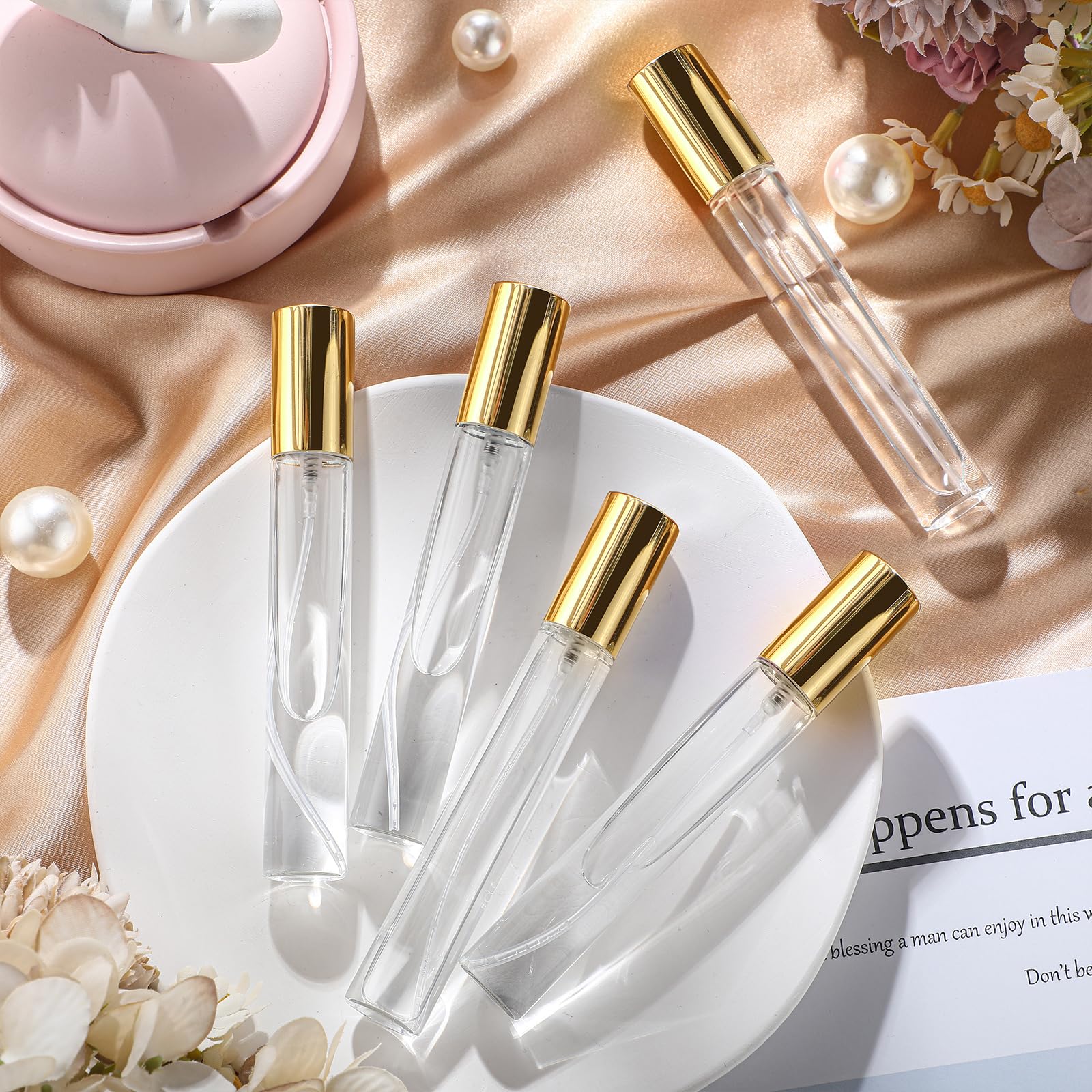 Yinder 25 Pcs 15 ml Glass Refillable Perfume Bottles Bulk Travel Empty Perfume Atomizer Sprayers Portable Spray Bottles Mini Sample Fragrance Containers, Gold
