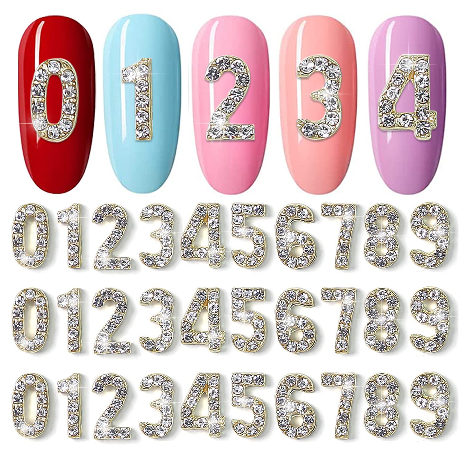 WOKOTO 30Pcs Gold 3d Numbers For Nails Number Rhinestones Charms For Acrylic Nails Number Nail Charms For Women Girls Nail Art Charms Gold Nail Jewels Gems For Nails Accessories Gems