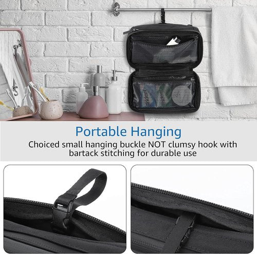 Purevave Compact Men's Toiletry Bag - Waterproof Travel Dopp Kit | Black Hanging Wash Pouch