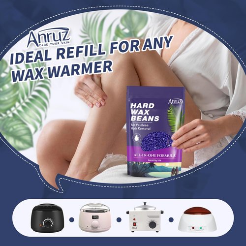 Anruz Hard Lavender Wax Beads (1lb) - Professional Hair Removal for Brazilian Bikini, Legs, Underarms, Chest - Home Waxing for Any Warmer