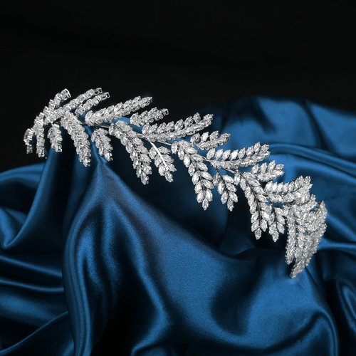 QXMYOO Wedding Headpiece for Bride Cubic Zirconia Wheat-Inspired Bridal Headband Flexible Silver Head Piece Hair Accessories