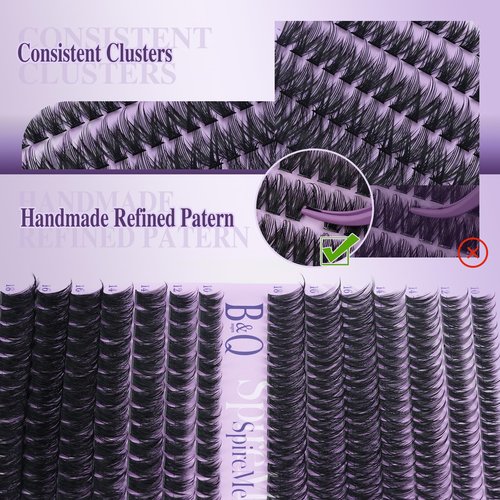 B&Q SpireMeld Manga Lash Clusters - 280Pcs Voluminous & Fluffy Ultra-soft 0.03mm Fiber Spikes Lash Clusters for a Dramatic Eye Look, Refill For Professional Results(80+100D-10-18MIX)