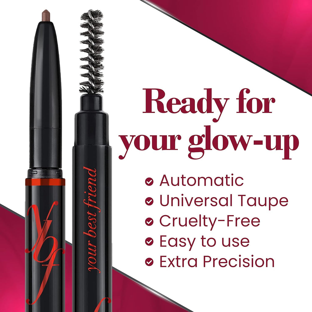 ybf Beauty Eyebrow Pencil - Universal Automatic Brow Pencil With Spoolie Brush - Perfect For All Hair Colors & Skin Tones - 0.005 Oz Taupe