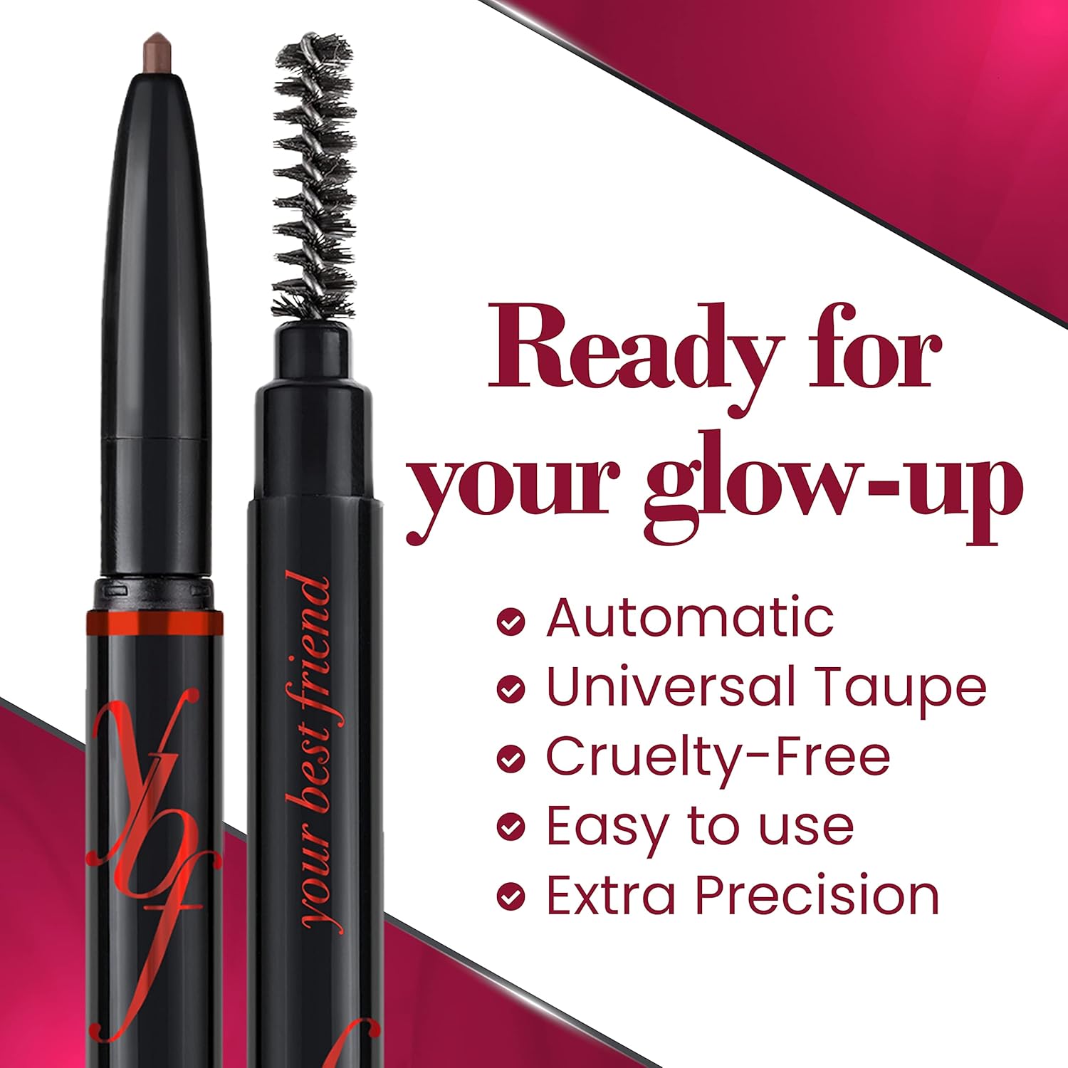 ybf Beauty Eyebrow Pencil - Universal Automatic Brow Pencil With Spoolie Brush - Perfect For All Hair Colors & Skin Tones - 0.005 Oz Taupe
