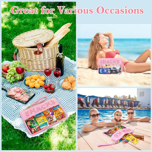 Clear Snack Bag For Travel Beach Work Waterproof, Bling Rhinestone Letter Cosmetic Bags Travel Toiletry Bag,Cute Snack Pouch Organization,Personalized Makeup Bag Gift For Women Girls (Blue-Snacks)