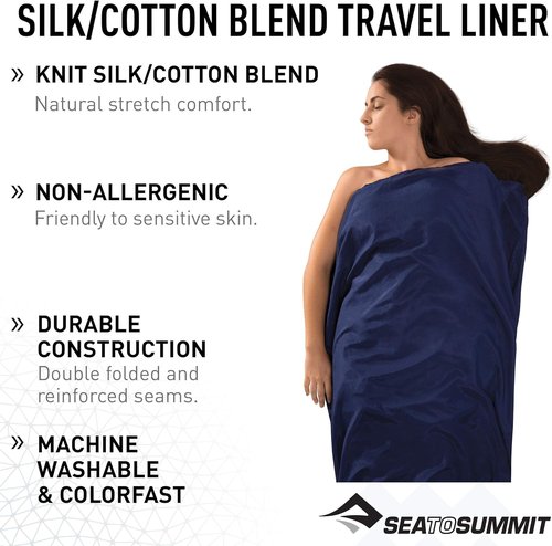 Sea to Summit Silk-Cotton Blend Sleeping Bag Liner - Lightweight Travel Essential for Comfort