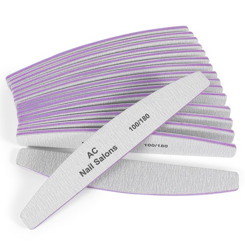 Nail File: 100/180 Gritfor Nails, 10 Pcs Zebra Doubled Sides Coarse Finger Nail Filer for Acrylic and Extension Gel Removal Manicure Kit Salon Home Use Nail Files (Halfmoon, Count, 25, 100/180 Grit)