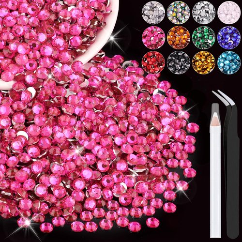 4000PCS 4mm Resin Rhinestones in Bulk (Hot Pink), Bedazzling Flatback Crystals for Crafts DIY Nail Decoration, Gems Charms for Tumbler Shoes Clothing Fabric with Pickup Pen and Tweezers