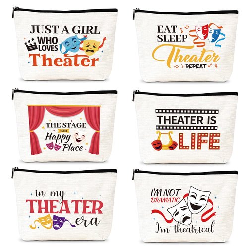 Luvsweets Theater Gifts Makeup Bags - 6Pcs Musical Theater Cosmetic Bags with Zipper, Funny Broaddway Theatre Gifts for Women Theatre Lovers Actors, Birthday Christmas Valentine Mother's Day Presents