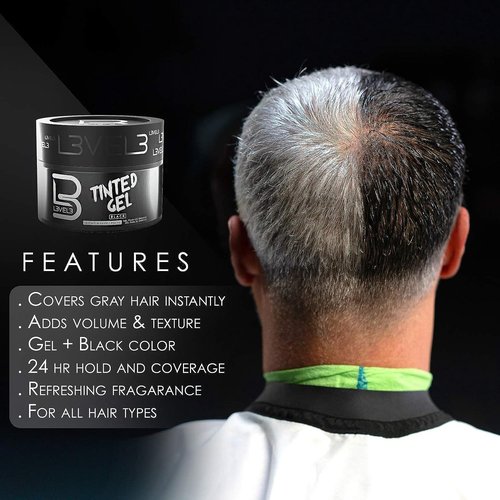 L3 Level 3 Tinted Gel Black - Temporary Black Hair Gel For Hair No Flaking and Rinses Out Easily - Level Three Strong Hold Formula
