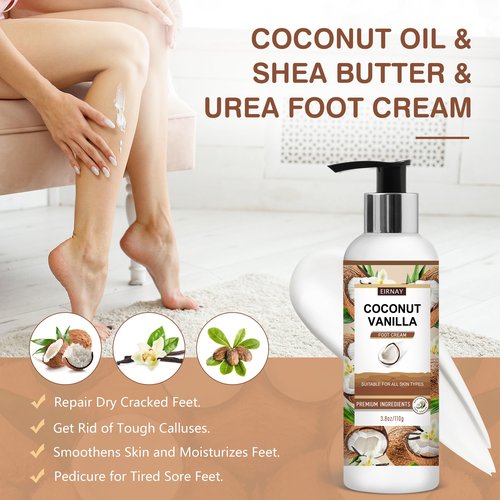 EIRNAY Coconut & Vanilla Foot Soak Set - Salts, Foot File, Scrub & Urea Cream Pedicure Supplies for Dry, Cracked Feet - Foot Spa Pedicure Kit for Women Men