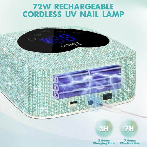 Linssy UV LED Nail Lamp, 72W Cordless Nail Lamp Nail Dryer with 5 Timer Settings, Large Heart Shape Smart LCD Screen with Touch Control UV Light for Gel Nails, Professional LED Nail Lamp (Blue)