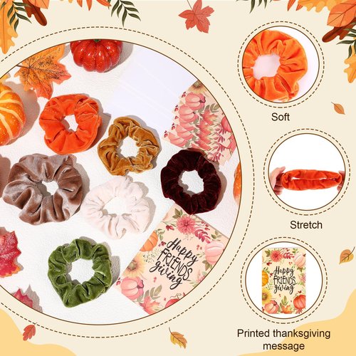 SilTriangle 6 Set Happy Friendsgiving Gift Includes Makeup Bag, Colorful Warm Fuzzy Crew Socks, Velvet Scrunchies and Happy Friendsgiving Card for Thanksgiving Fall Party Supplies Guest Friends Gift