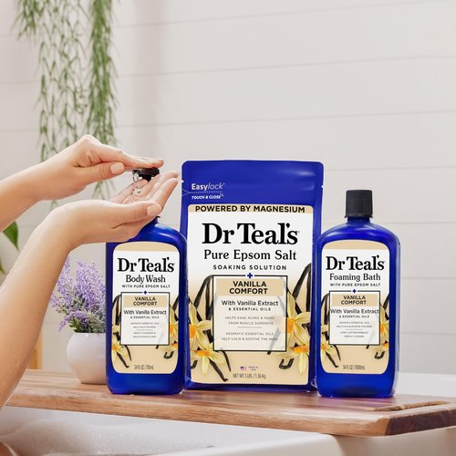 Dr Teal's Epsom Salt Magnesium Soak, Vanilla Comfort, 3 lbs (Pack of 4)