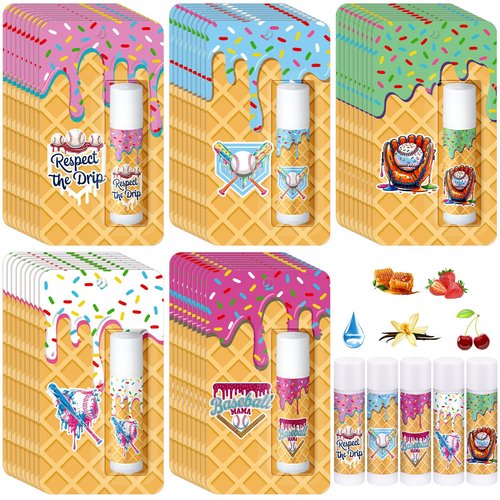 Loopeer 45 Pcs Ice Cream Drip Baseball Party Favors Gifts Decorations Bulk Ice Cream Drip Lip Balms Sports Baseballs Team Gifts Birthday Party Favors Inspirational Supplies for Teen Adults