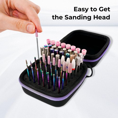 Lavinda Nail Drill Bits Holder, Dustproof Displayer Organizer Container, 64 Holes Nail Bits Container Box Case with High Density Foam to Avoid Slipping & Scratches,Purple (Drill Bits Not Included)