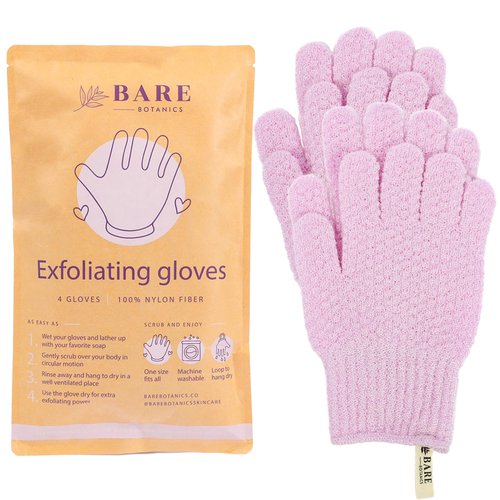 Bare Botanics 4 Pack Lavender Exfoliating Gloves for Shower | 100% Nylon Fibers | Exfoliating Bath Gloves for Shower Exfoliating | Shower Gloves & Dead Skin Remover | Wet & Dry Exfoliating Glove