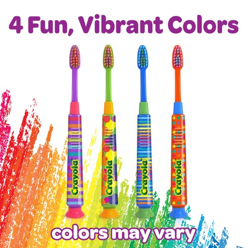 GUM Crayola Deep Clean Children’s Toothbrush, Extra Soft Toothbrush for Kids, Suction Cup Base, Ages 4+, 1 Count(Pack of 4)