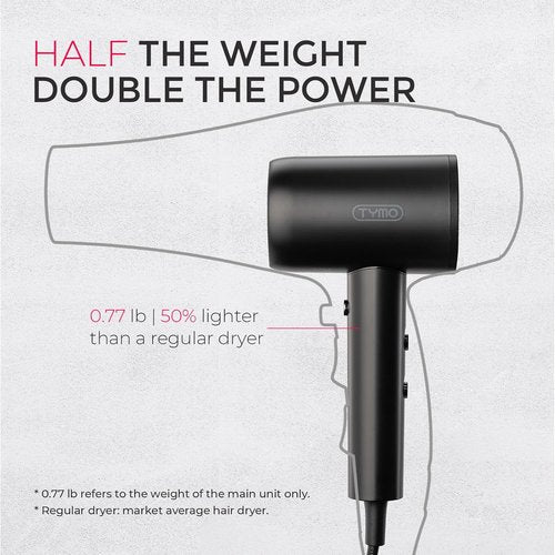 TYMO Diffuser Hair Dryer - 300 Million Ionic Technology, Lightweight Travel Blow Dryer for Curly Hair, Black