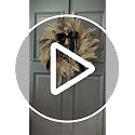 Halloween Wreath for Front Door 24 Inch with Skeleton, Faux Wheat & Pampas Grass, Black Bow - Indoor Outdoor Decor