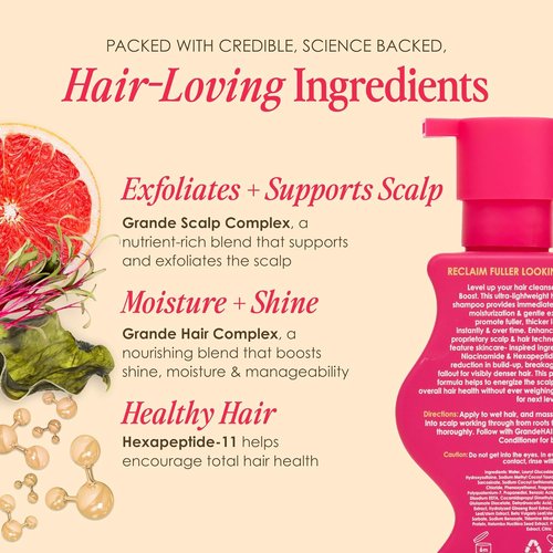 Grande Cosmetics GrandeHAIR Full Boost Shampoo & Conditioner - Sulfate-Free Formula with Niacinamide & Biotin for Healthier, Fuller Hair