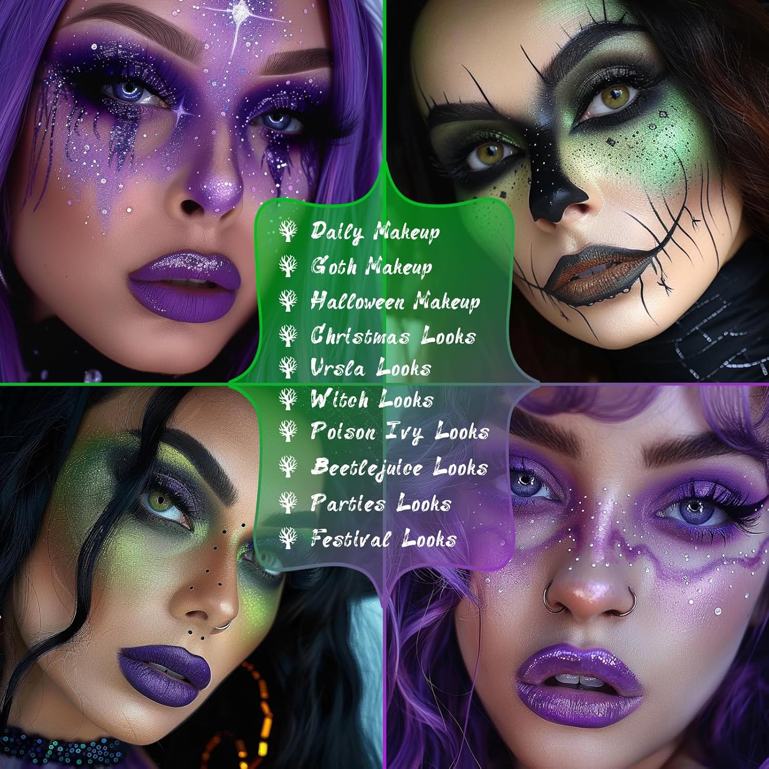 UCANBE Eyeshadow Palette Set - 2pcs Green & Purple Shimmer Matte Metallic Colors | Eye Makeup Kit for Halloween Cosplay