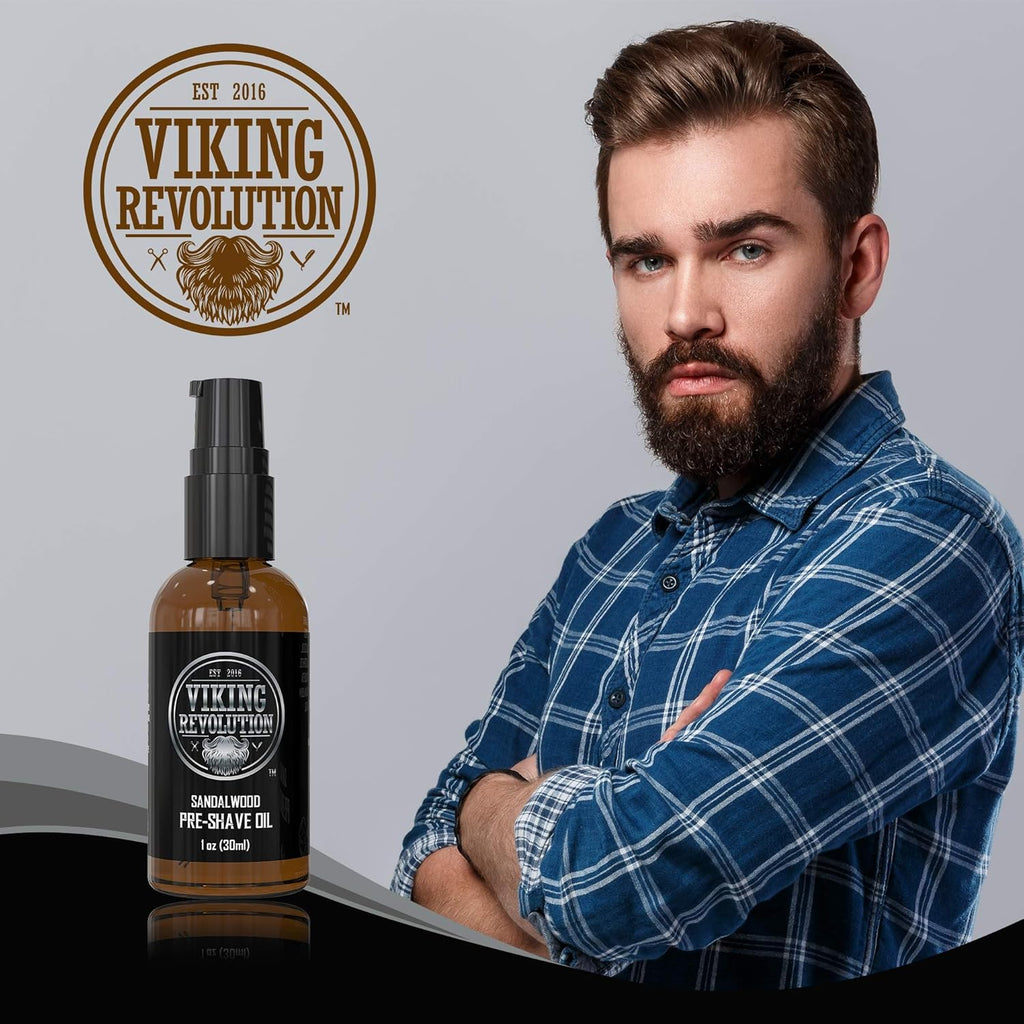 Viking Revolution Sandalwood Pre-Shave Oil for Men - Smooth, Irritation-Free Shave | 1 Fl Oz (Pack of 2)