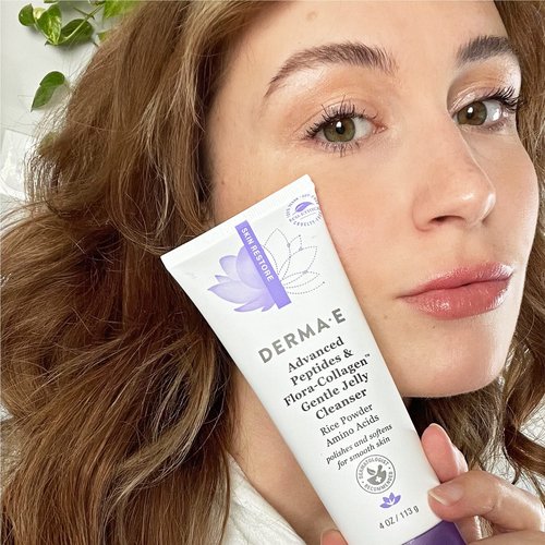 Derma E Advanced Peptides and Vegan Flora-Collagen Gentle Jelly Cleanser – Cleansing Face Wash Brightens, Hydrates and Reduces Appearance of Facial Lines and Wrinkles, 4 Oz