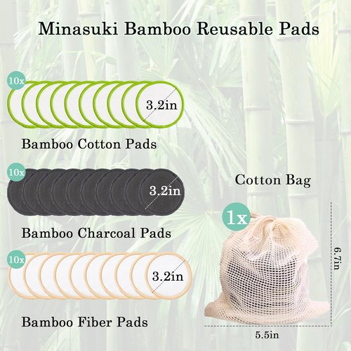 Skiennix Reusable Makeup Remover Pads - 30 Soft Bamboo Cotton Rounds for Skincare & Cleansing | Washable with Storage Bag