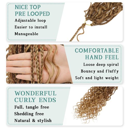 Goddess Bohemian Box Braids Crochet Hair - 18 Inch Crochet Braids with Curly Ends, 7 Packs Synthetic Braiding Hair Extensions for Black Women, M33/30/27