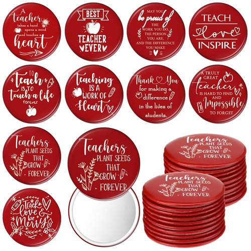 Geelin 20 Pcs Teacher Appreciation Gifts Bulk Mini Compact Makeup Mirrors Gift for Womens History Month Teachers Team Group(Red Bottom)
