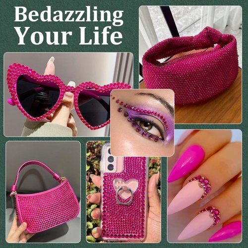 Resin Rhinestones for Crafting with B7000 Jewelry Glue, 2 Boxes Hot Pink Flatback Crystals with 3Pcs 10ml Glue for Bedazzling Crafts DIY Nail Art Makeup，Non Hotfix Gems for Clothing Shoes