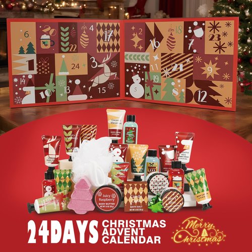 2025 Advent Calendar Beauty Womens, 24 Days Advent Calendar for Teen Girls Christmas Luxury Box Gifts Holiday, 24pcs Hand Cream Gifts Bath Sets with Bubble Bath, Shower Gel, Body Lotion Scrub etcs