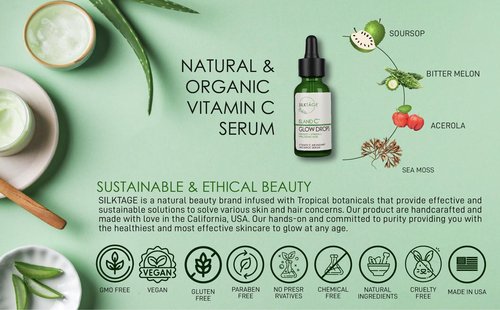 SILKTÁGE Island C Glow Drops - Anti Aging Soursop Vitamin C Face Serum with Hyaluronic Acid & Bitter Melon - Evens Skin Tone, Wrinkles, 1 Fl Oz