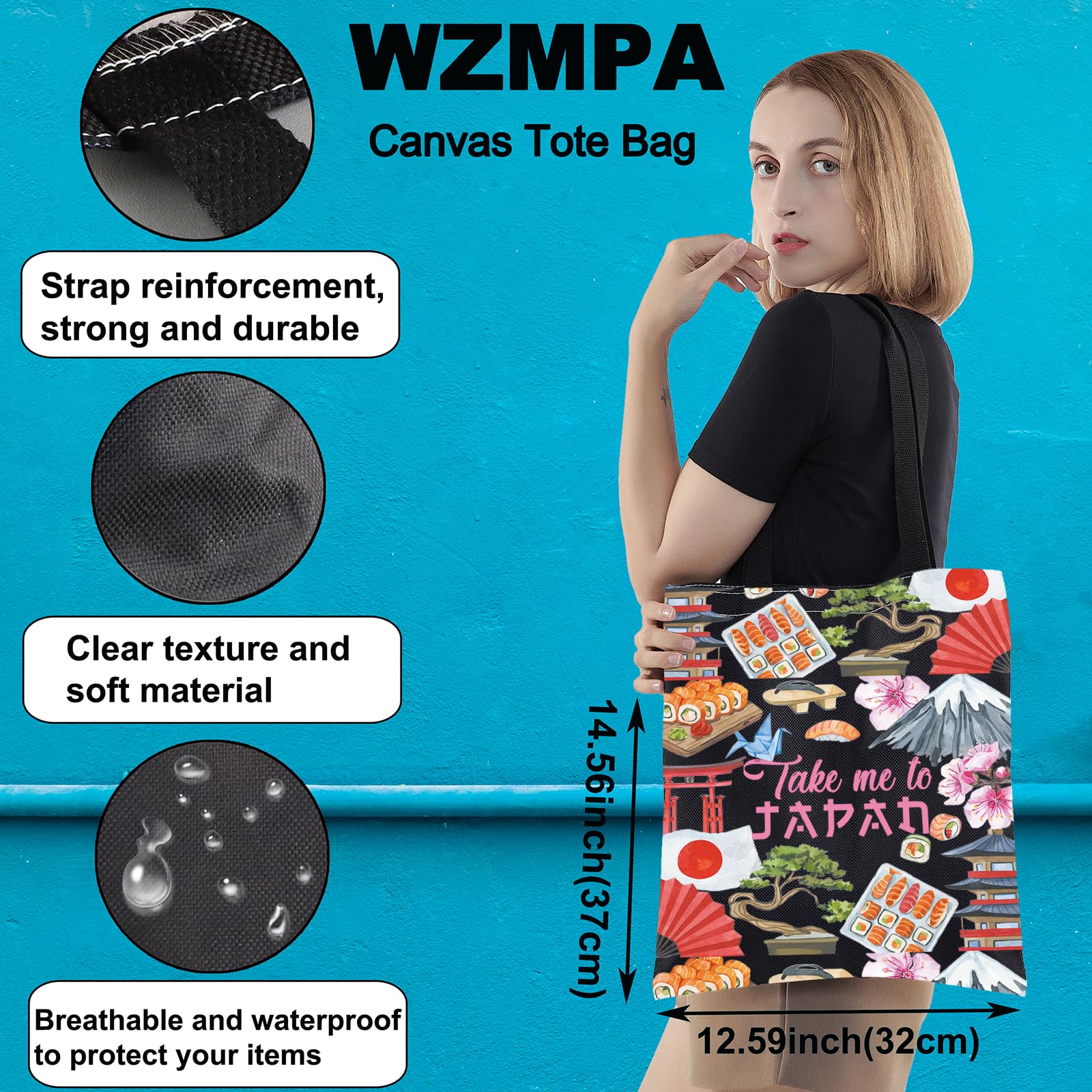 WZMPA Travel Cosmetic Bag Japan Souvenir Gift Zipper Pouch Japanese Culture Gift (Take Japan Bl TG)