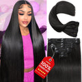 CWRDK Clip in Hair Extensions Real Human Hair, 100% Brazilian Remy Human Hair Clip ins for Women, Straight Seamless Double Weft Hair Extensions, Invisible 8pcs, 16 Inch 90g, #1B Natural Black