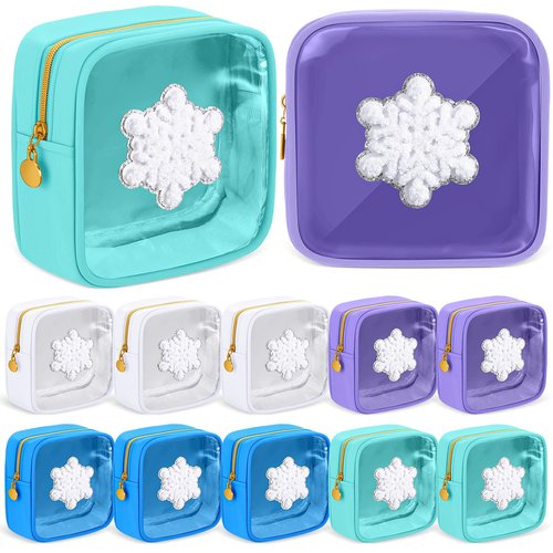 Abbylike 12 PS Christmas Preppy Patch Makeup Bags Bulk Small Nylon Holiday Makeup Bag Skincare Pouch Xmas Zipper Cosmetic Pouch Preppy Thing for Travel Christmas Women Gift(Snowflake,Colorful)