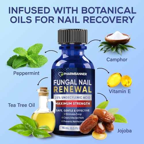 PHARMBANNER Toenail Fungus Treatment Extra Strength: 25% Undecylenic Acid Toe & Fingernail Fungus Renewal - Nail Fungus Treatment Kit with Brush & File - For Ingrown Nails & Discoloration