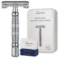 Gearhub Butterfly Double Edge Safety Razor Reusable Stainless Metal Wet Shaving Razor with 10 Swedish Platinum Blades for Men Women Barber Bikini Armpit Hair GR179