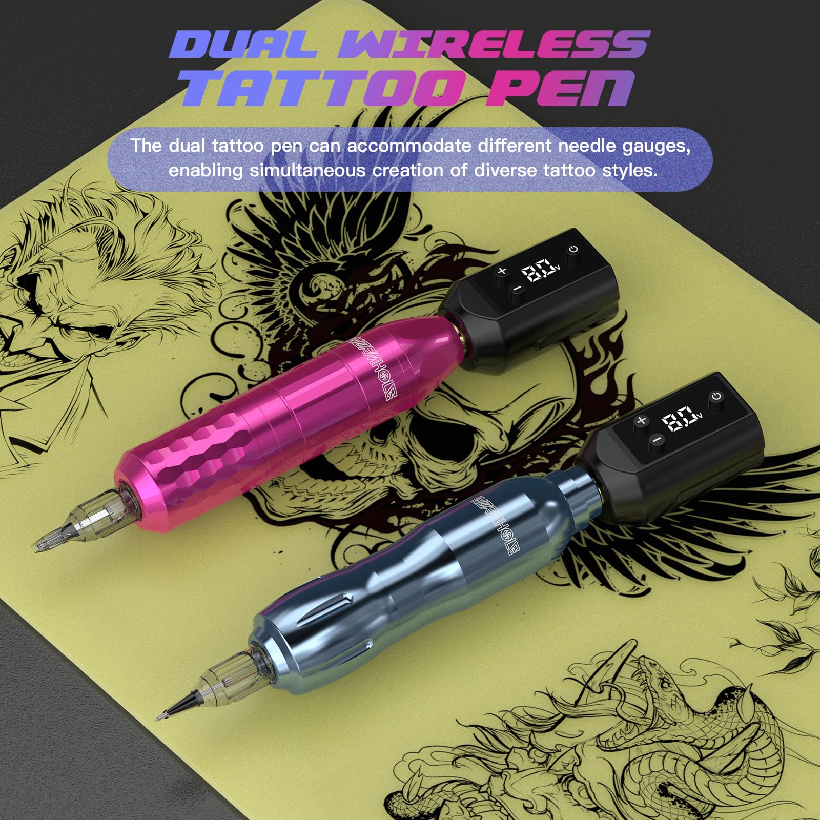 Wormhole Wireless Tattoo Gun Kit - Complete Tattoo Kit with 2 Tattoo Machines, 2 Rechargeable Batteries, 20 Tattoo Needles & 10 Tattoo Ink Color Set - All-in-One Tattoo Pen Kit for Artists