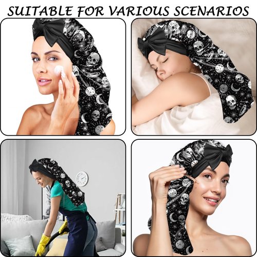 BHAHB Silk Long Satin Hair Braid Bonnet for Sleeping Adjustable Double Layer Elastic Reusable Long Hair Caps Cute Aesthetic for Women Girls-Star