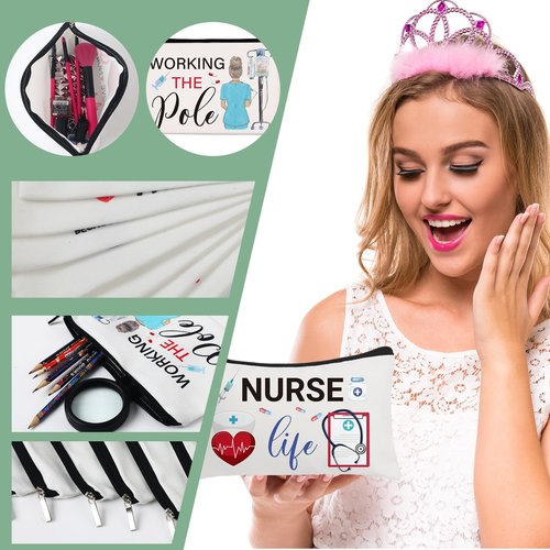 Irenare 30 Pcs Nurse Gifts for Women Nurse Survival Kit Canvas Makeup Bags Cosmetic Appreciation Peace Love Nursing Travel Toiletry Case Earpiece Toiletry Zipper Pouch Bag Thank You Gift