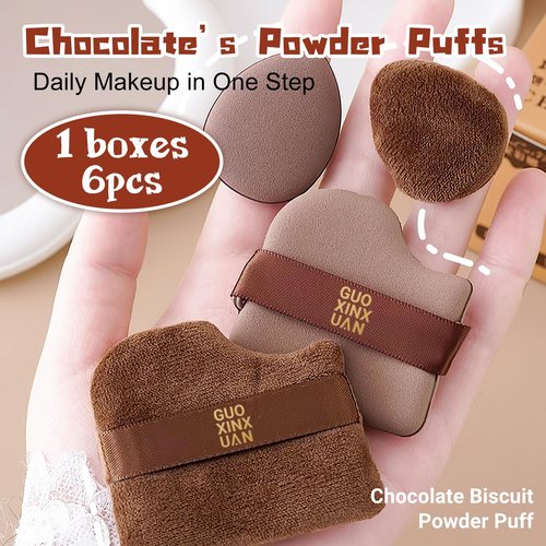 2 Box Chocolate Color Quick Makeup Foundation Puff Set，Sponge Air Cushion Powder Puff，Mini Powder Puff Collection (1 Box of 6 PCs)