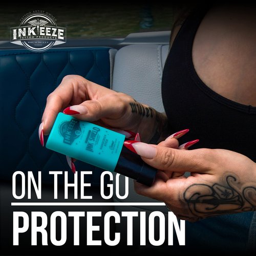 INK-EEZE Tattoo Sunscreen Stick SPF 50, Ink Shield, UVA/UVB Blocking, Dries Clear, Ozone Reef Friendly, Vegan, Made in USA, Coconut, 0.5oz Stick