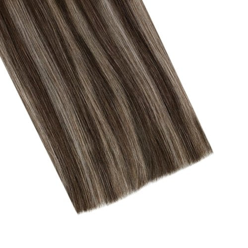 Ugeat Dark Brown Tape in Hair Extensions Human Hair Ombre Hair Extensions Tape in Dark Brown Mix Ash Brown Balayage Color Invisible Seamless Short Length for Wedding 14 Inch 20Pcs 40G