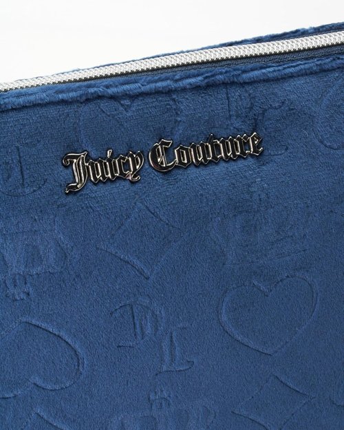 Juicy Couture Makeup Bag - Blue Velour Cosmetics Organizer with Zip Top | Travel Essentials