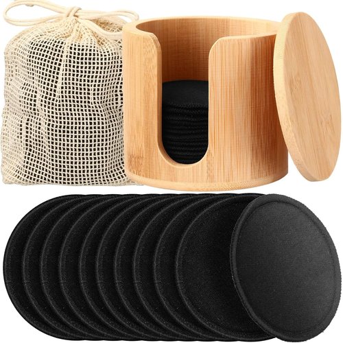 Foaincore Reusable Makeup Remover Pads - 40 Soft Bamboo Cotton Rounds with Storage Bag | Black