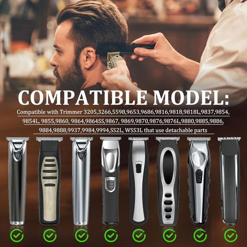 CR8GR8 Detachable T-Blade Replacement Blades - Precision 0.5mm Cut for Wahl Trimmer 9864/9864SS/9818A | 440C Stainless Steel, 2 Pack