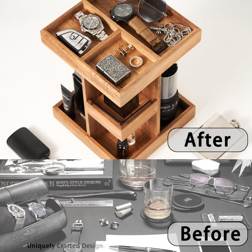 Cologne Organizer for Men, Solid Acacia Wood 3-Tier Rotating Stand - Natural Grain Bathroom & Vanity Organizition for Perfume & Skincare, Premium Desk Decor, Unique Birthday Gifts